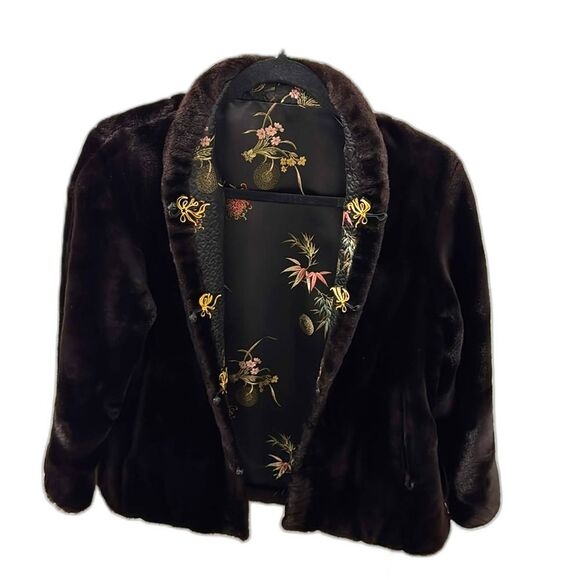 Vintage Fur Coat Jacket Reversible Brown Black Made in Hong Kong Size 36 Small - Picture 1 of 15